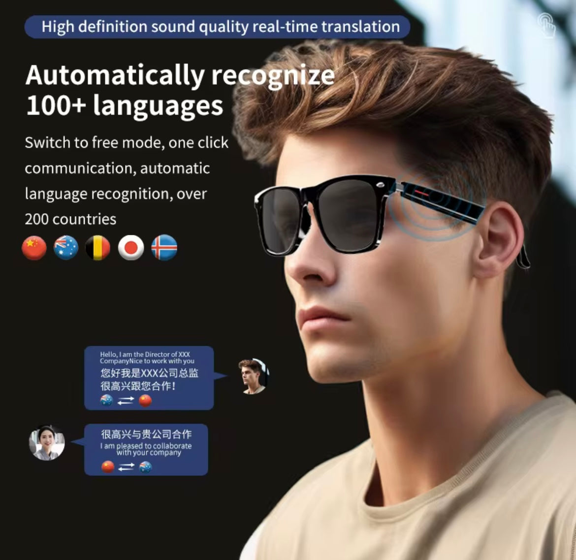 Smart Sunglasses (Black Frame w/AI translator)